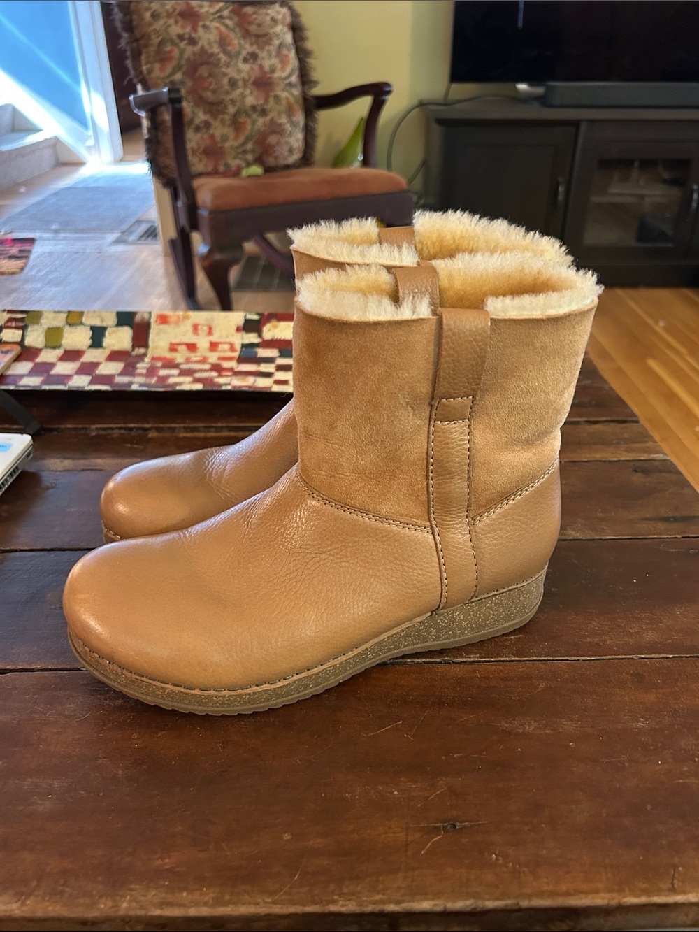 Dansko Tan Suede & Leather Shearling-Lined Winter Boots
